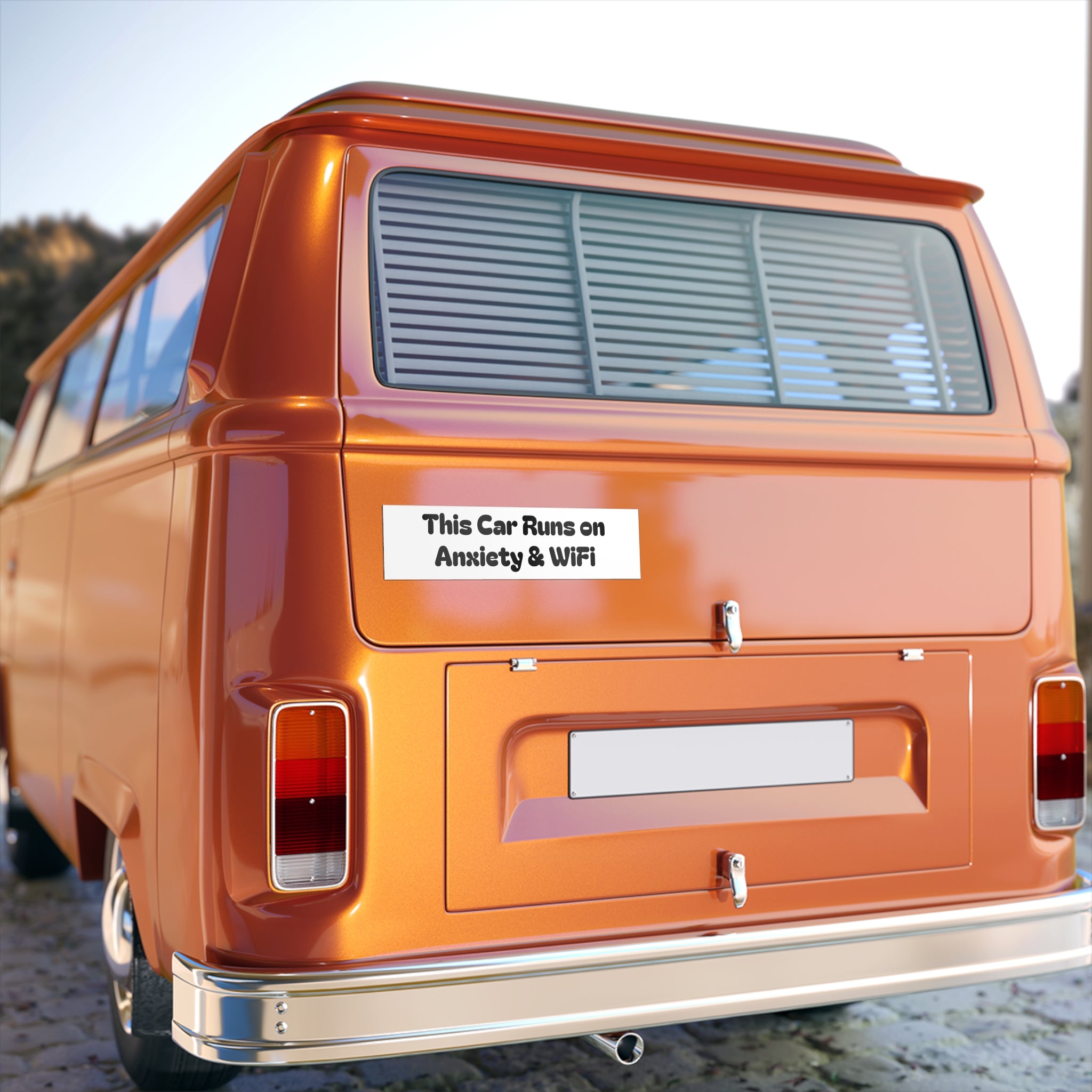 Bumper Sticker — "This Car Runs on Anxiety & WiFi"